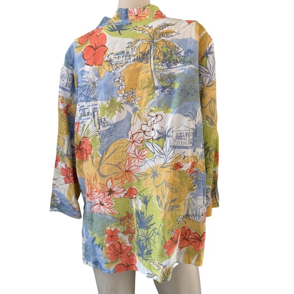 Hot Cotton Petite XL Hawaiian Tropical Floral Shirt Linen Blend Resort Cruise - Picture 2 of 8